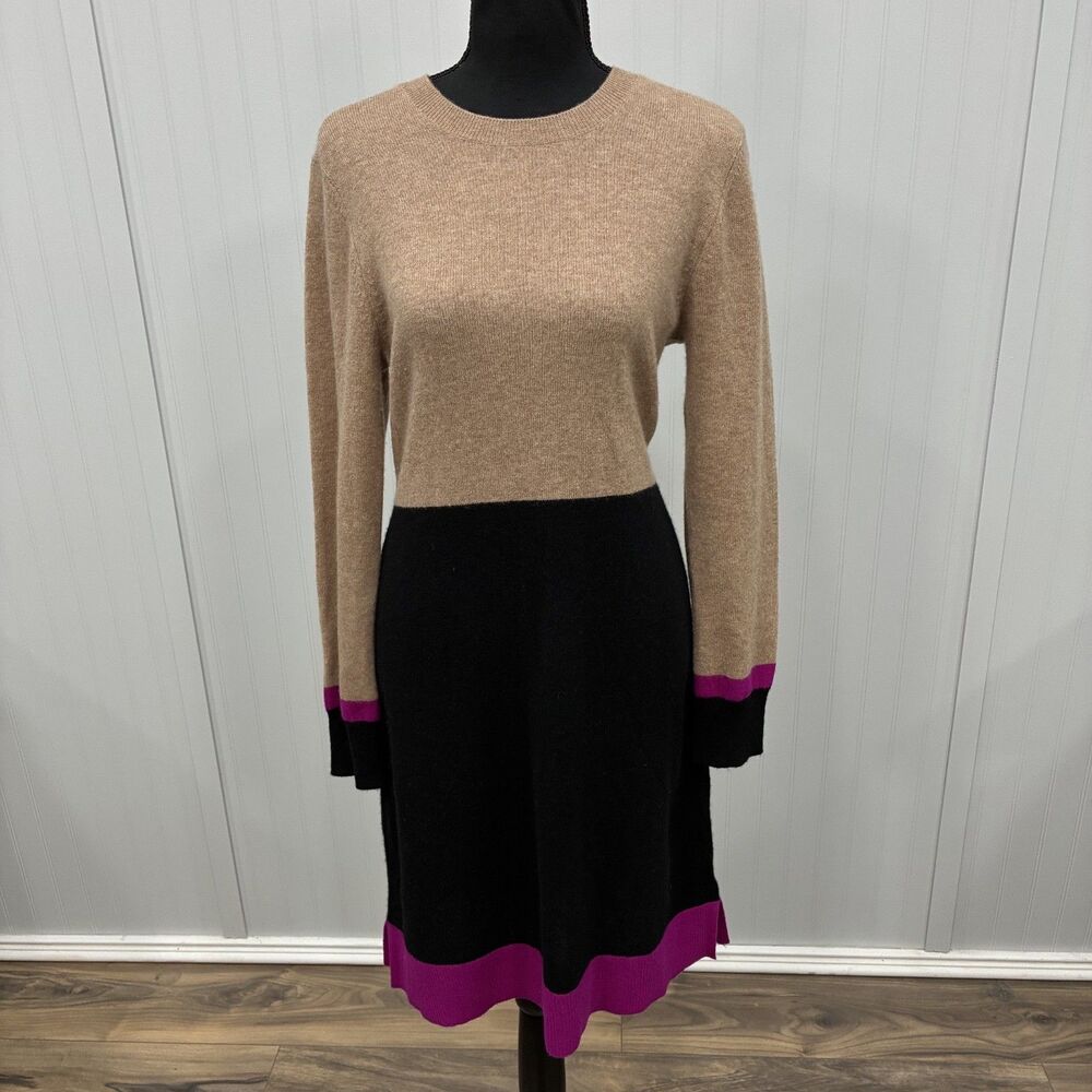 Charter Club Women's Med Beige/Black 100% Cashmere Sweater Dress Classic Luxury